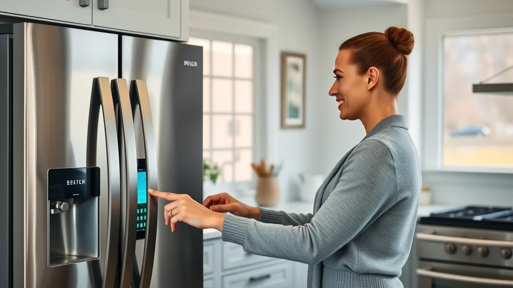 Couple reviewing stainless steel smart kitchen appliances, touch-screen fridge – kitchen remodel Bay Area