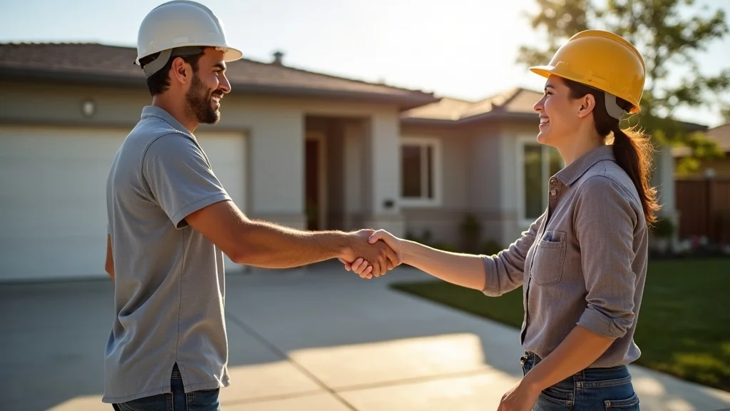 contractor and homeowner shaking hands after a successful permitted home remodel in the Bay Area