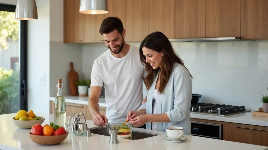 Kitchen remodel in Los Gatos: Contemporary kitchen with happy couple cooking