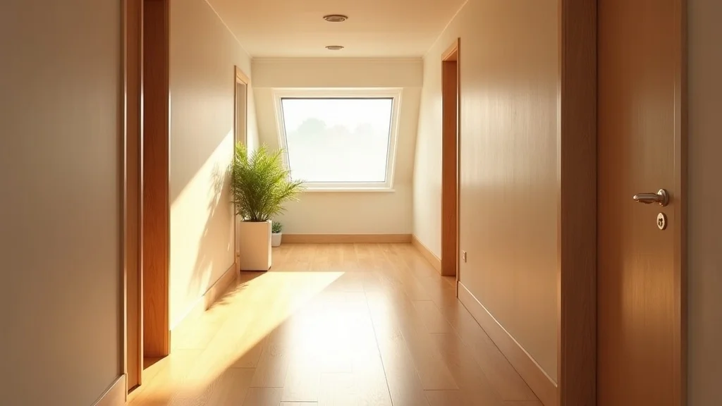 remodel for natural light and air flow: solar tube installed in Bay Area hallway, sunlight beams, warm wood floor, minimalistic décor