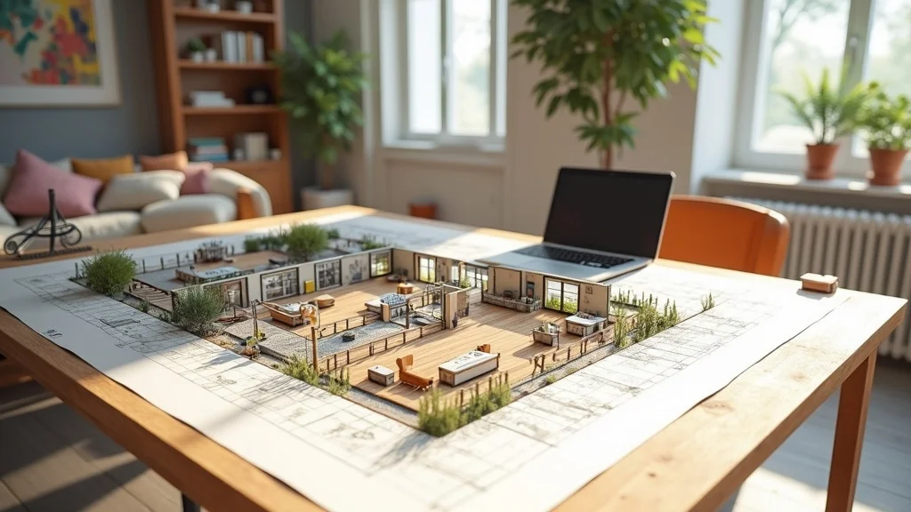 floor plan 2d morphing into vibrant 3d rendered room design rendering digital drafting table