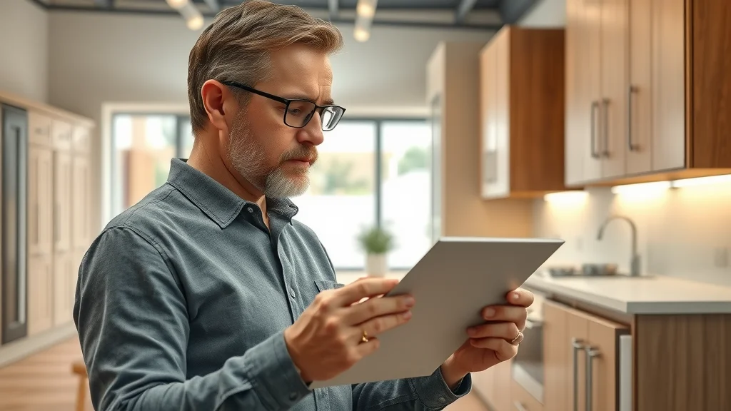 Homeowner examining sample kitchen cabinets, cabinet finishes, and hardware – kitchen renovation cost Bay Area