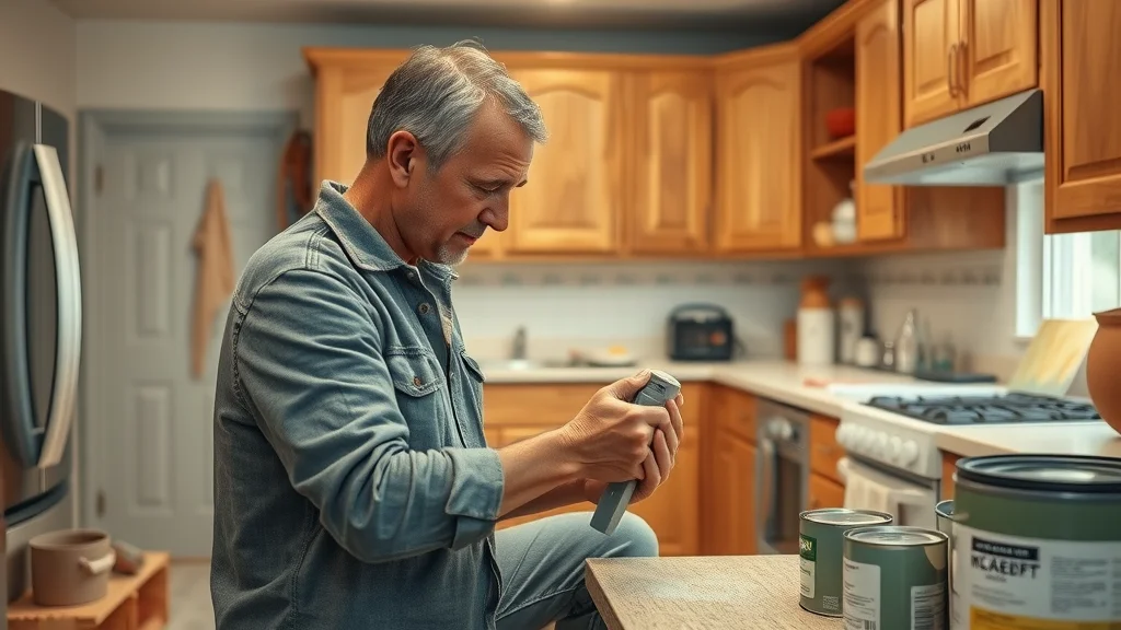 DIY cost-saving kitchen renovation – homeowner sanding wood cabinets, renovation cost Bay Area