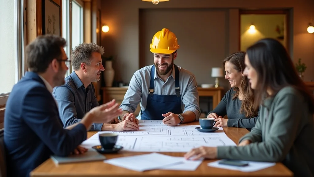 Professional client-contractor meeting with blueprints in a classic Bay Area home - general contractor discussion
