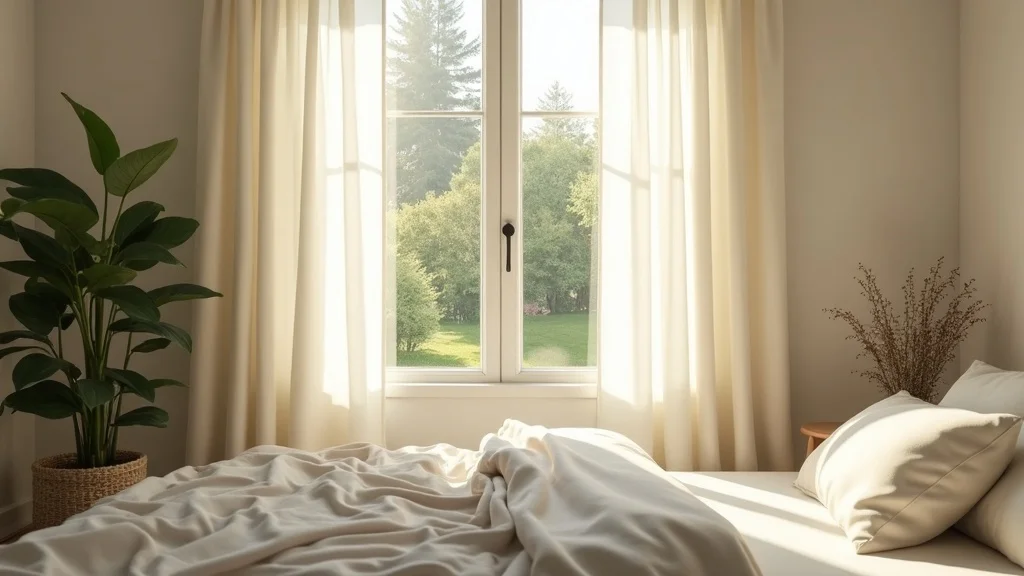remodel for natural light and air flow: Bay Area bedroom, open windows with flowing light drapes, leafy plant, morning sunlight, tranquil décor
