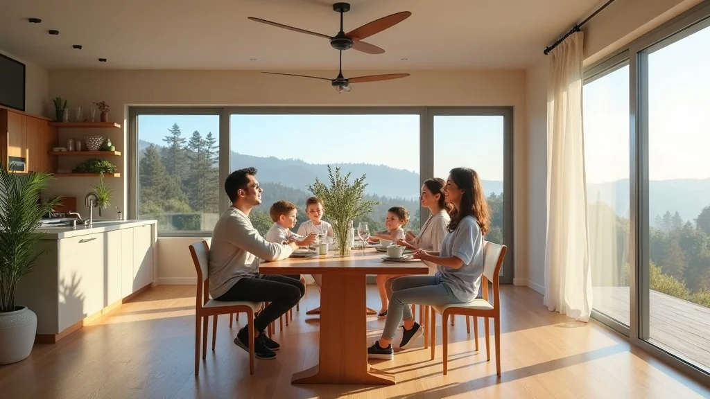 remodel for natural light and air flow: Bay Area open kitchen and dining, windows open for cross-ventilation, ceiling fans, light earth tones