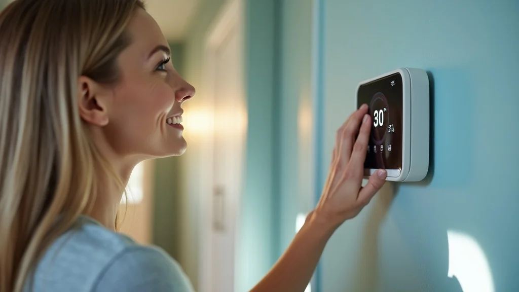 Home renovation smart thermostat upgrade in modern hallway for energy efficiency