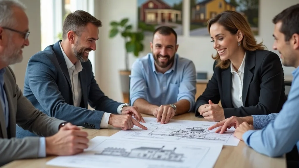 Professional Saratoga home builder consulting with clients about new home construction, reviewing blueprints and past projects.