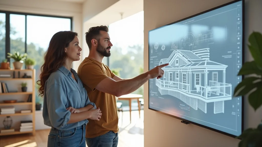3d design architect and homeowner reviewing virtual model interactive screen