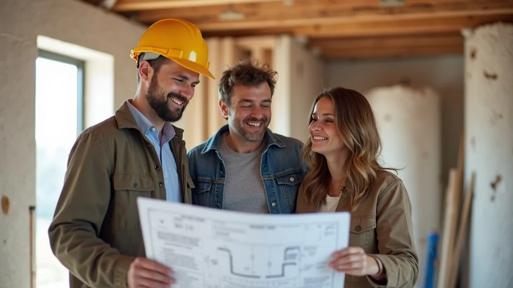 Renovating modern home for energy efficiency with professional contractor inspecting insulation
