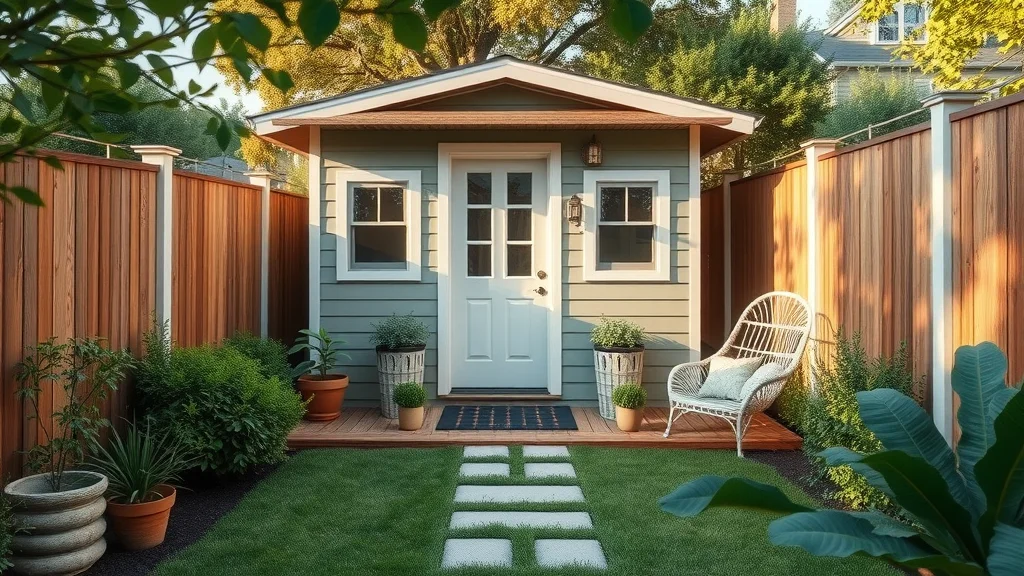 Cozy accessory dwelling unit exterior showing small detached home with private entrance and garden path, illustrating a common ADU design